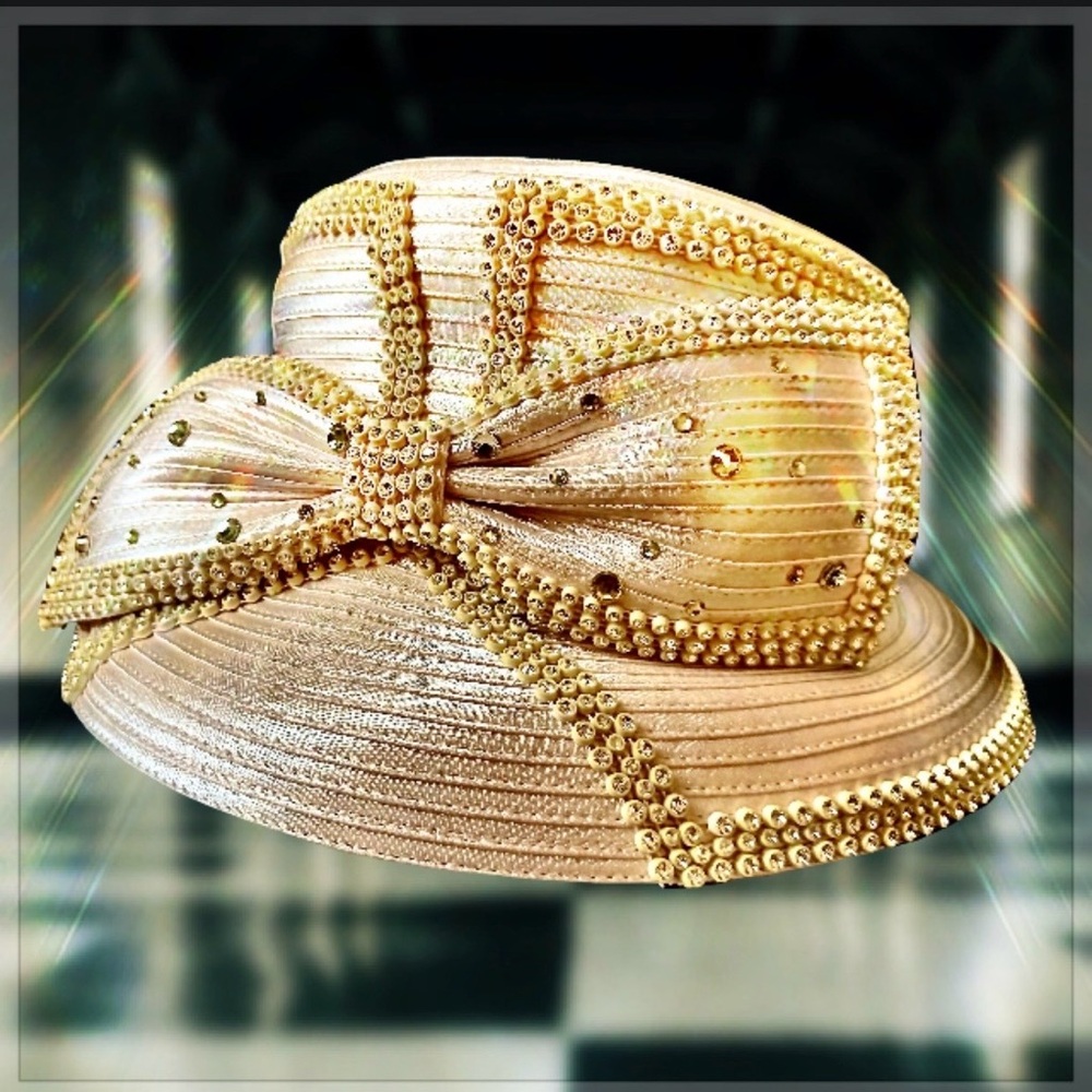 Swan Hat New York Cream colored with rhinestones.